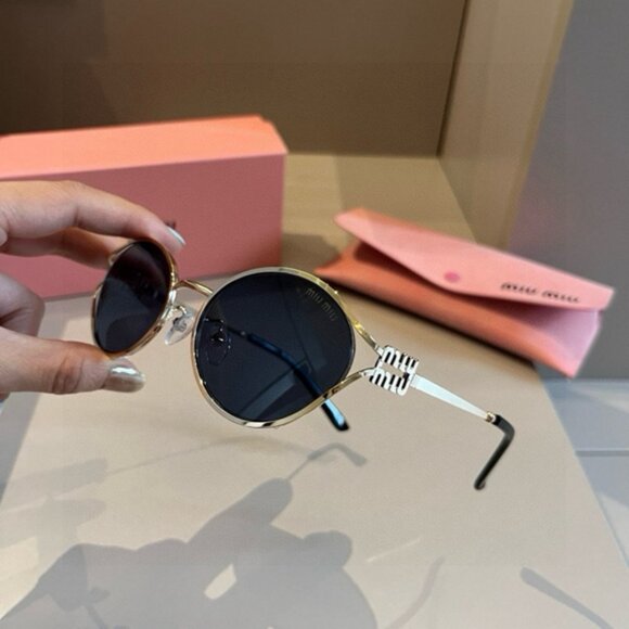 Miu Miu Gold Metal Frame Oval Sunglasses - Picture 1 of 6